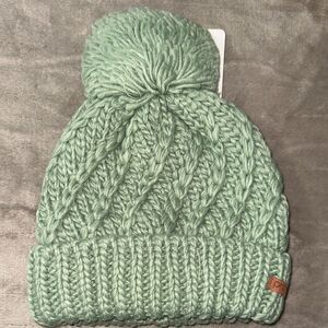ASOS x Protest Juniper Paisley 21 Green Diagonal Knit Pom Pom Lined Beanie Hat